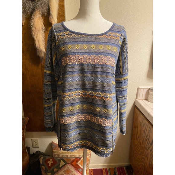 Multicolor Patterned & Embroidered Lucky Brand Long Sleeve Sweater - Picture 1 of 6